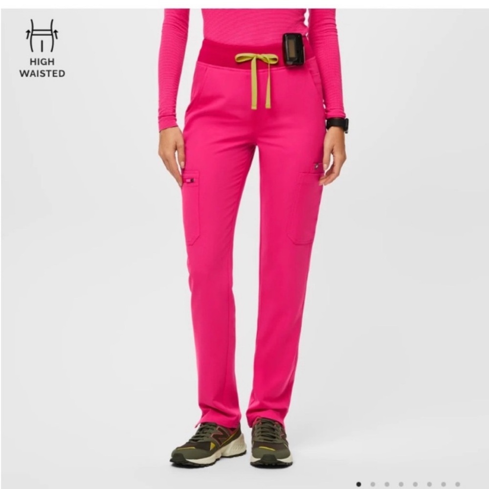Figs high waisted yoga pants in shocking pink